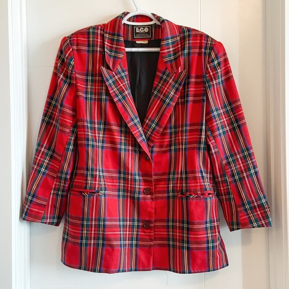 Vintage oversized red tartan blazer